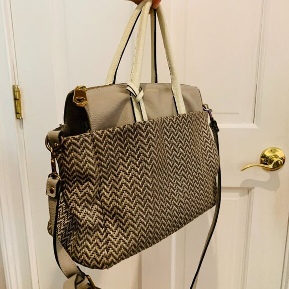 Vintage Dimoni Grey Leather Chevron Cross Body Designer Handbag - Picture 8 of 16